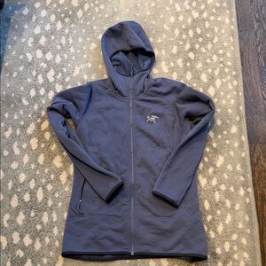 Arcteryx blue zip up hooded fleece - size small